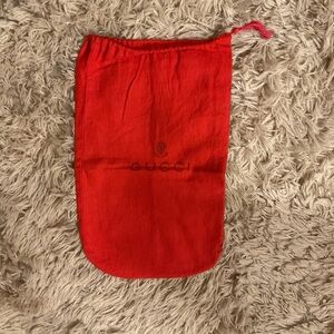 Vintage Gucci Red Felt Drawstring Shoe-bag with Logo 14"